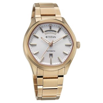 Titan Astral Concealed Automatic Analog with Silver White Dial Carnation Gold Stainless Steel Strap Watch for Men