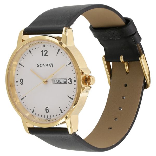 Sonata Quartz Analog with Day and Date White Dial Leather Strap Watch for Men - image number 1