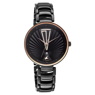 Fastrack Ruffles Quartz Analog with Date Black Dial Stainless Steel Strap Watch for Girls