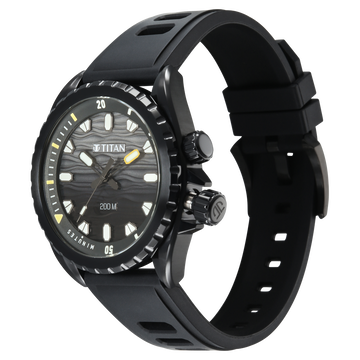 Titan Zero Hour Diver's 200m Analog with Black Dial Black FKM Strap Watch for Men