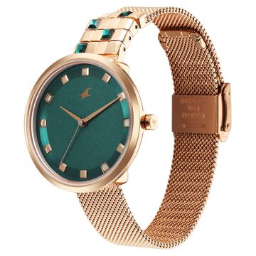 Fastrack Fleek Quartz Analog Green Dial Stainless Steel Strap Watch for Girls