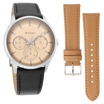 Titan Light Leather Switch Yellow Dial Quartz Multifunction Leather Strap watch for Men