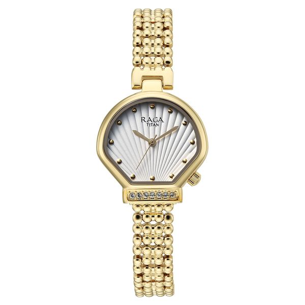 Titan Raga Spotlight Quartz Analog White Dial Golden Metal Strap Watch For Women - image number 0