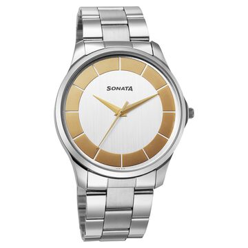 Sonata Traditional Essentials Quartz Analog Multicoloured Dial Silver Metal Strap Watch For Men