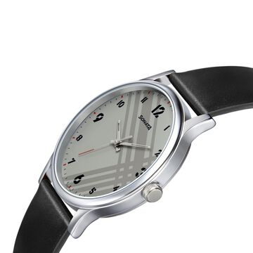Sonata Smart Plaid Quartz Analog White Dial Leather Strap Watch for Men