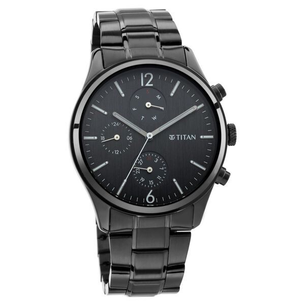 Titan Workwear Multifunction Black Dial Black Metal Strap Watch For Men - image number 0