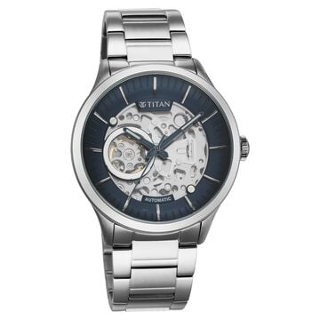 Titan Metal Mechanicals Blue Dial Automatic Stainless Steel Strap watch for Men