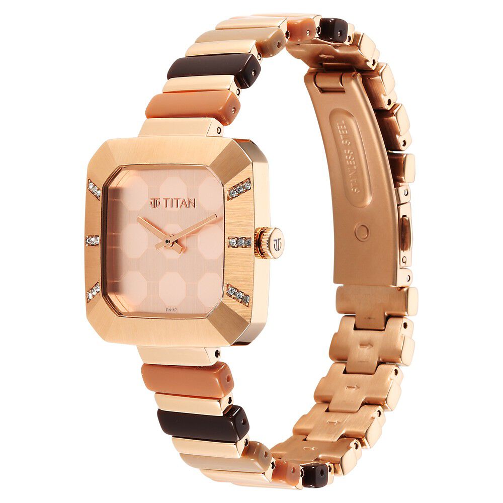 Buy Online Titan Glitz Rose Gold Dial Analog Metal Strap watch for Women 95208wd01 p Titan