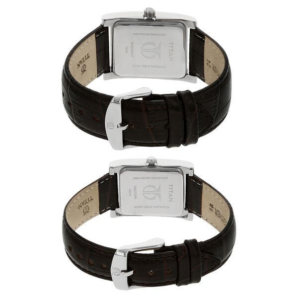 Titan Bandhan Silver Dial Analog with Day and Date Leather Strap Watch for Couple - image number 3