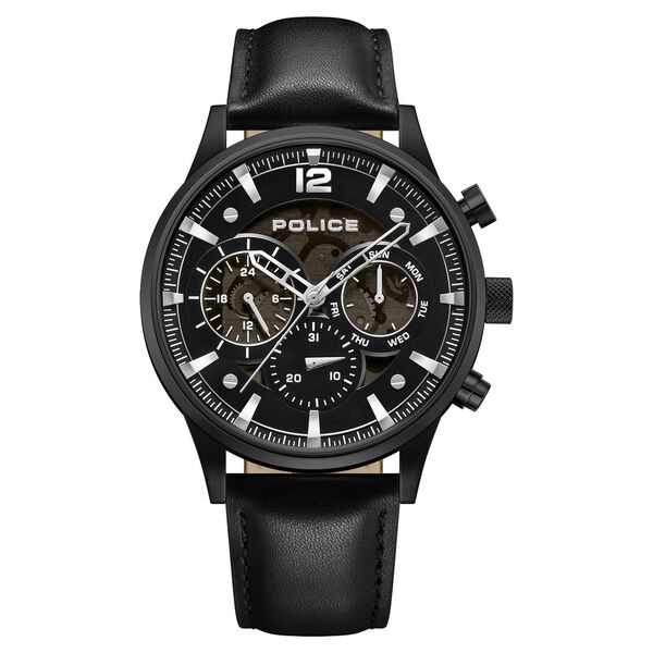 Police Quartz Multifunction Black Dial Black Leather Strap Watch For Men - image number 0