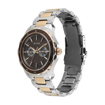 Titan Regalia Opulent Two-Eye Multifunction Brown Panda Dial Rose Gold And Steel Bimetal Strap Watch For Men