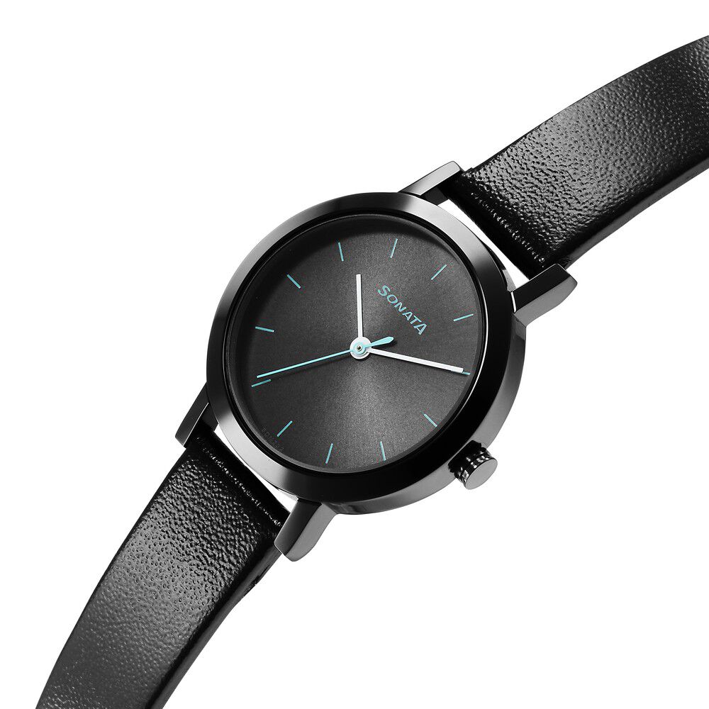 Buy Online Sonata Essentials Grey Dial Leather Strap Watch for