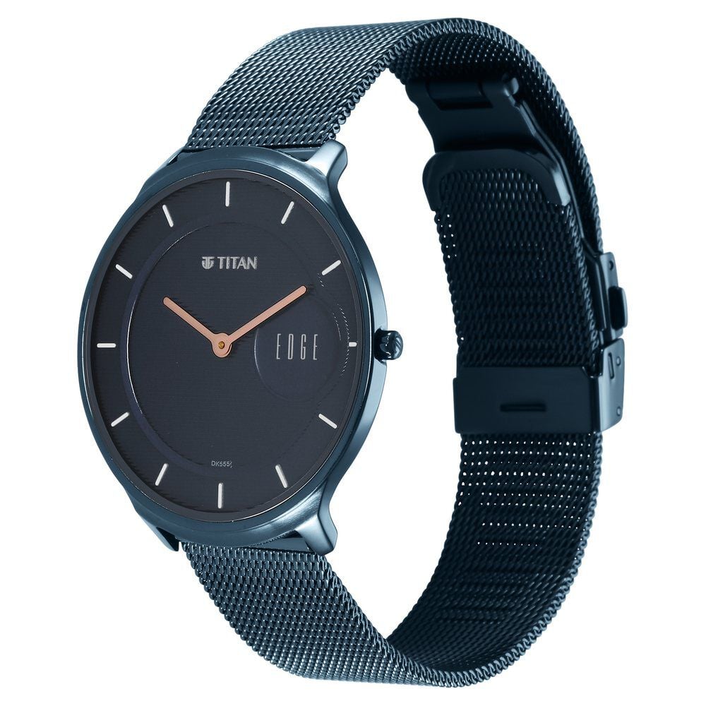 Buy Online Titan Edge Slim Stainless Steel Blue Dial Analog Watch for Men ns1843qm01 Titan