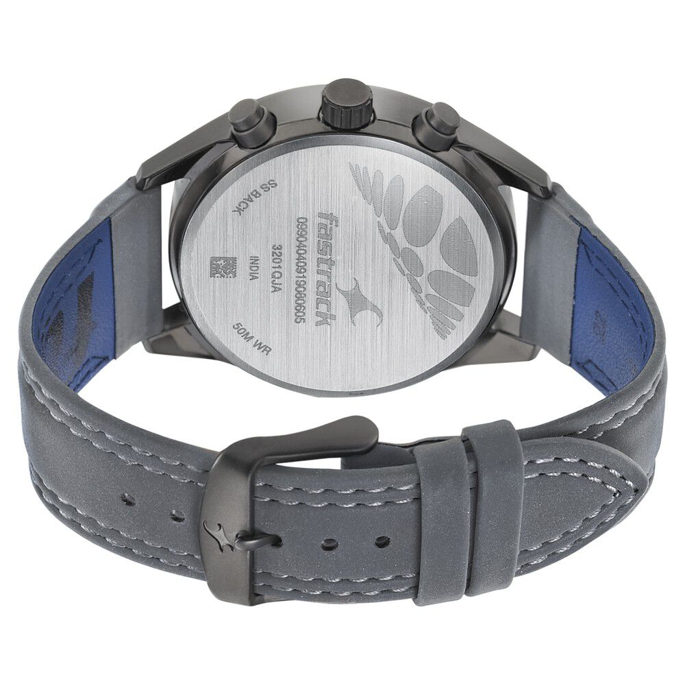Fastrack Space Rover Quartz Multifunction Grey Dial Leather Strap Watch for Guys