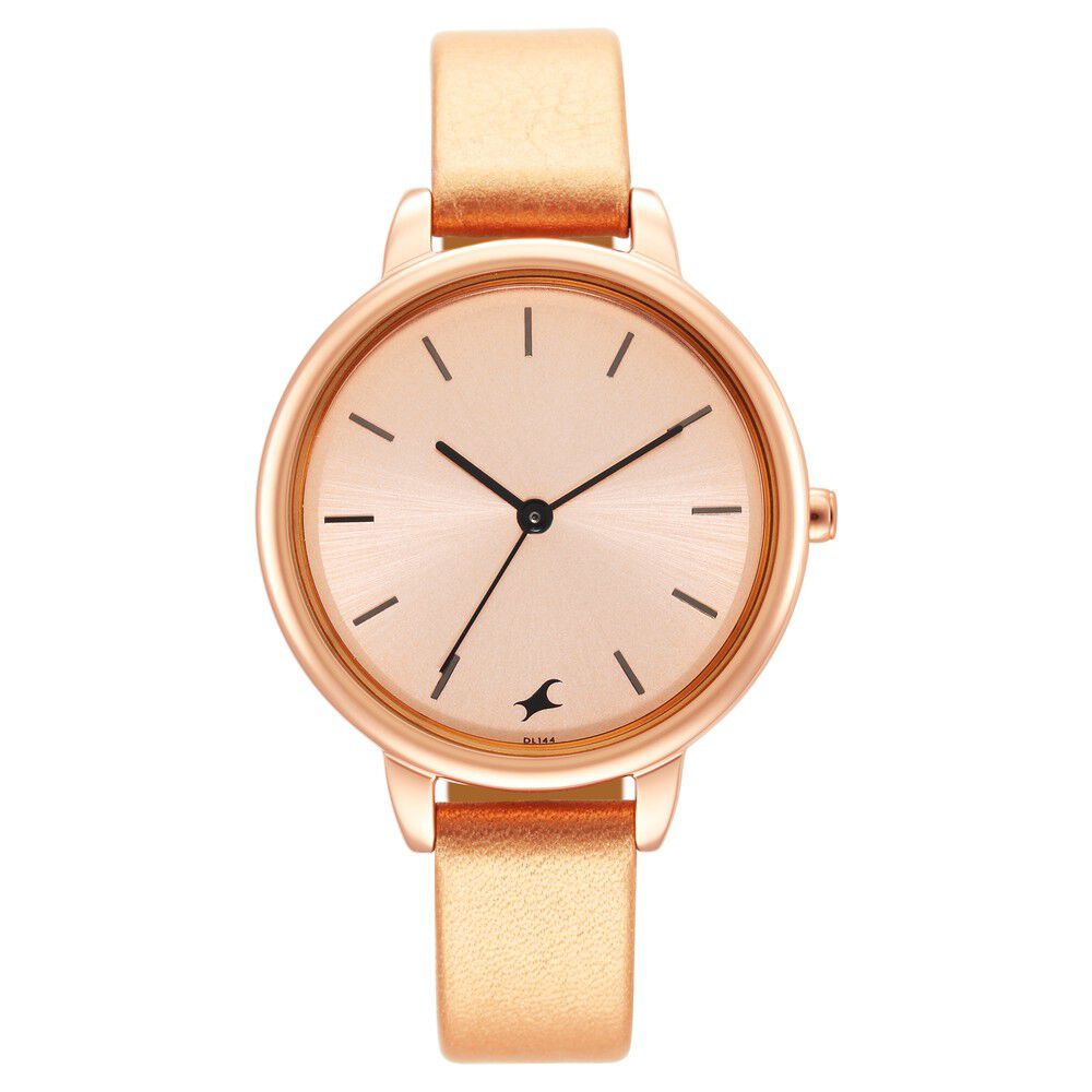 Buy Online Fastrack Glitch Quartz Analog Rose Gold Dial Leather