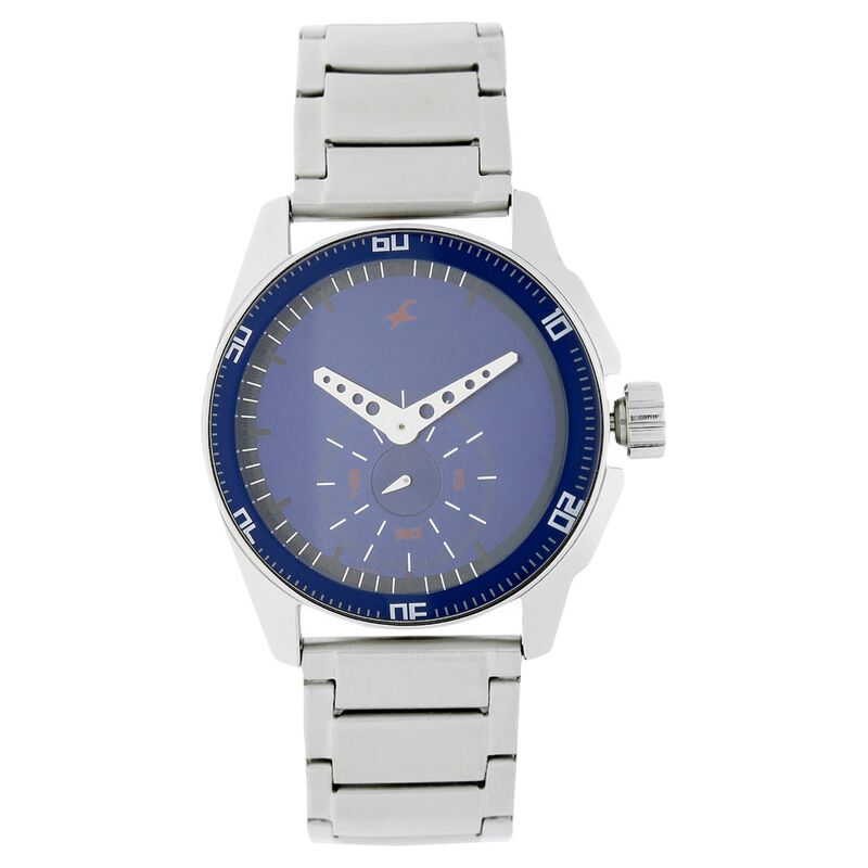 Fastrack Quartz Analog Blue Dial Stainless Steel Strap Watch for Guys
