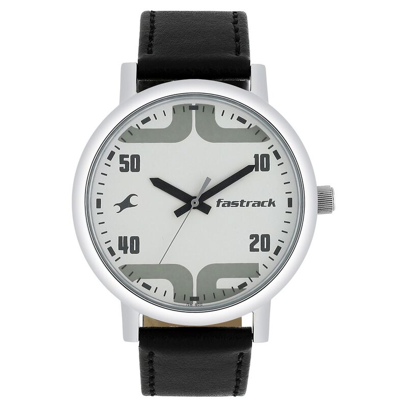 Fastrack Bold Quartz Analog White Dial Leather Strap Watch for Guys