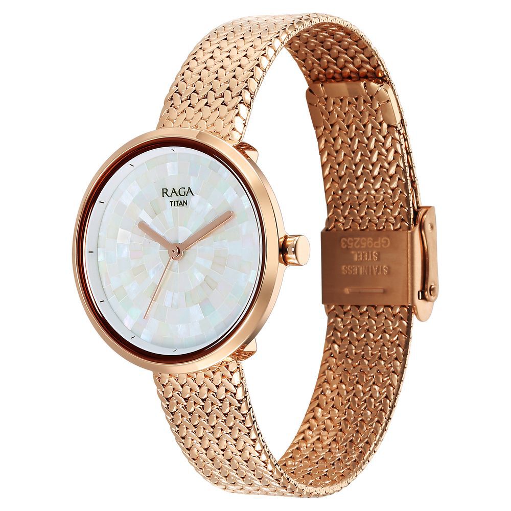 Buy Online Titan Raga Memoirs Quartz Analog Mother Of Pearl Dial With Rose Gold Metal Strap Watch For Women 95253wm02f Titan