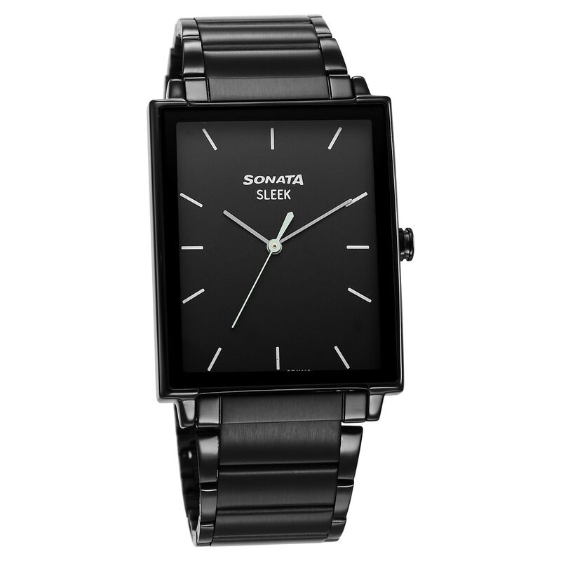 Buy Online Sonata Sleek Black Dial Analog Watch for Men - ns7148nm01 ...