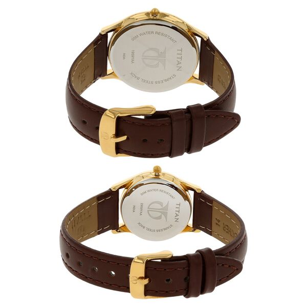 Titan Quartz Analog with Date Silver Dial Leather Strap Watch for Couple - image number 3