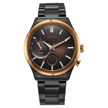 Titan Stellar Multifunction Brown Dial Black Stainless Steel Strap Watch For Men