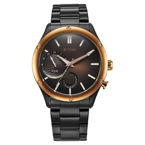 Titan Stellar Multifunction Brown Dial Black Stainless Steel Strap Watch For Men - image number 0