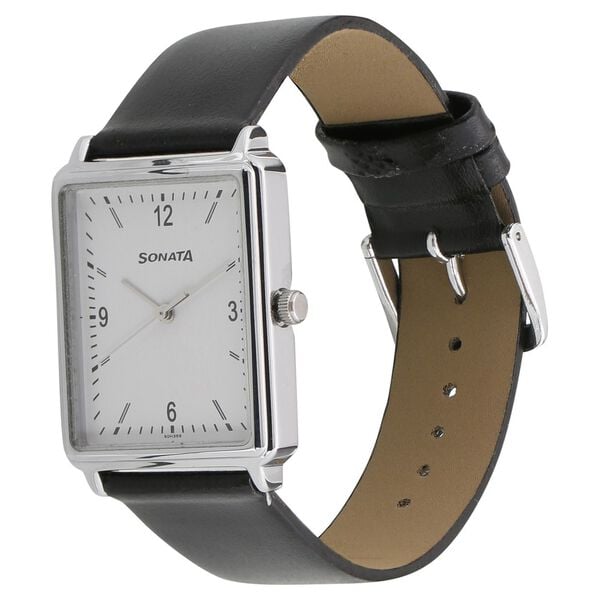 Sonata Quartz Analog Silver Dial Leather Strap Watch for Men - image number 1