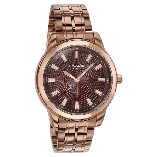 Sonata Poze Quartz Analog Brown Dial Brown Metal Strap Watch For Men - image number 2