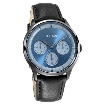 Titan Light Leathers Blue Quartz Multifunction Leather Strap watch for Men