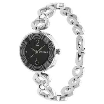 Sonata Quartz Analog Black Dial Metal Strap Watch for Women