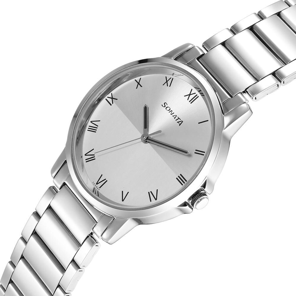 Buy Online Sonata Quartz Analog Silver Dial Watch for Men ns77083sm06 Titan
