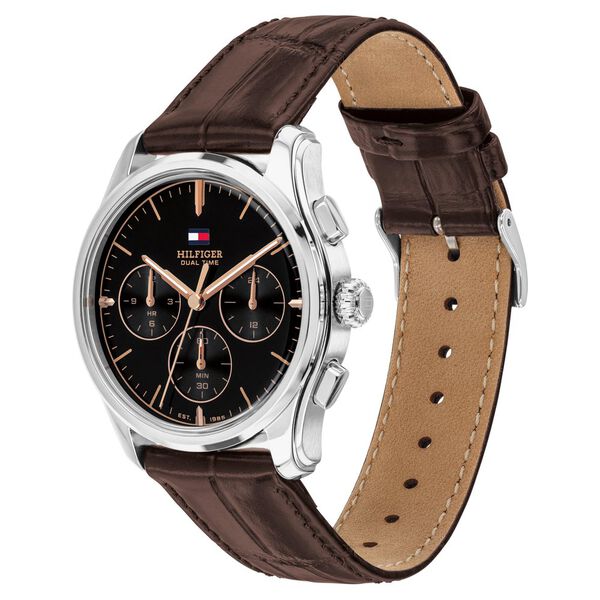 Tommy Hilfiger Quartz Multifunction Black Dial Brown Leather Strap Watch For Men - image number 1
