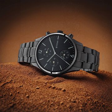 Titan Workwear Multifunction Black Dial Black Metal Strap Watch For Men