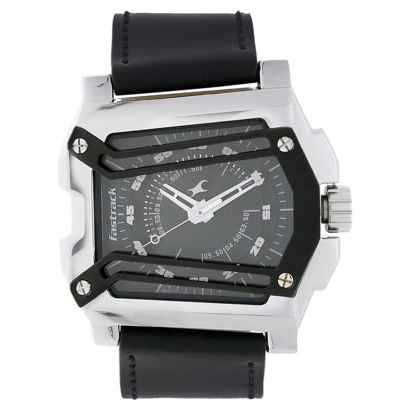 Fastrack Quartz Analog Black Dial Leather Strap Watch for Guys