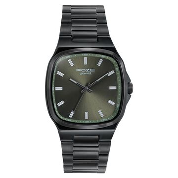 Poze Poze Quartz Analog Green Dial Grey Metal Strap Watch For Men
