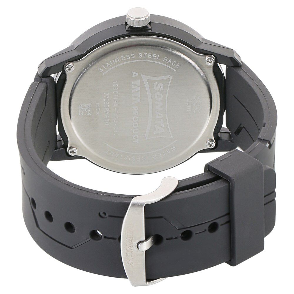 Buy Online Sonata Quartz Analog Black Dial Plastic Strap Watch for Men ns77085pp02w Titan