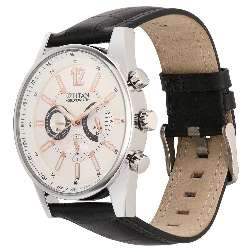 Titan Octane Silver Dial Chrono Leather Strap watch for Men