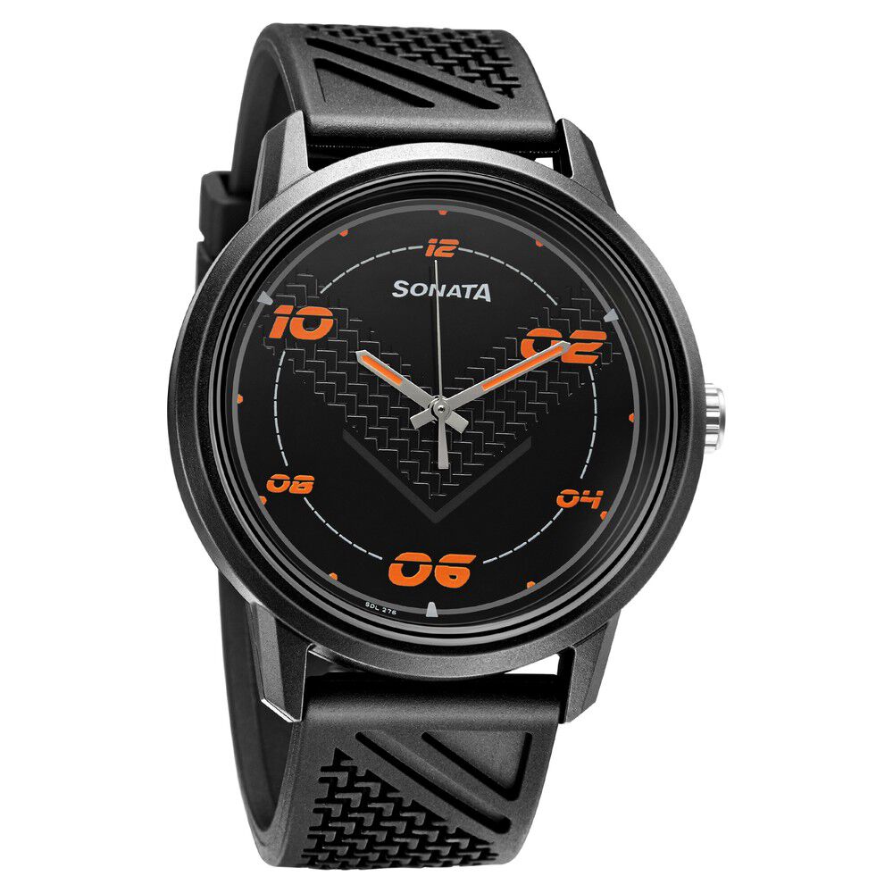 Buy Online Sonata Quartz Analog Black Dial PU Strap Watch for Men ns77085pp12w Titan