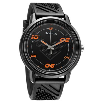 Sonata Quartz Analog Black Dial PU Strap Watch for Men