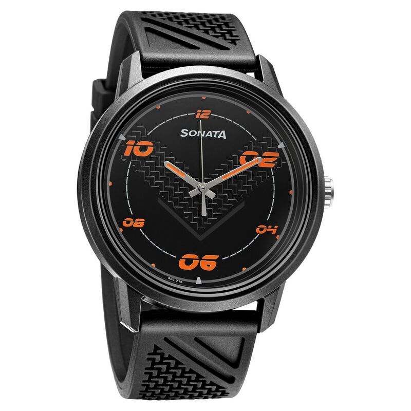 Sonata Quartz Analog Black Dial PU Strap Watch for Men
