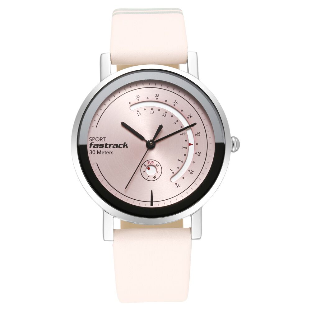 Buy Online Fastrack Wear Your Look Quartz Analog with Day and Date Pink Dial Leather Strap Watch for Girls ns6172sl03 Titan