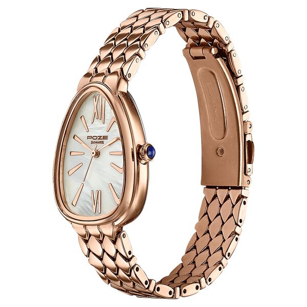 Sonata Poze Quartz Analog Mother of Pearl Dial Rose Gold Metal Strap Watch For Women - image number 4
