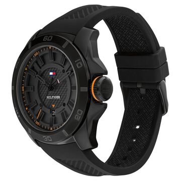 Tommy Hilfiger Quartz Analog with Date Black Dial Black Silicone Strap Watch for Men