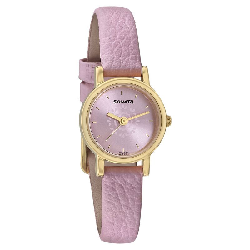 Sonata Floral Folkart Pink Dial Women Watch With Leather Strap