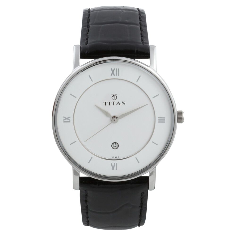 Buy Online Titan Classic White Dial Analog with Date Leather Strap