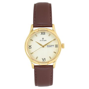Titan Champagne Dial Analog with Day and Date Leather Strap watch for Men