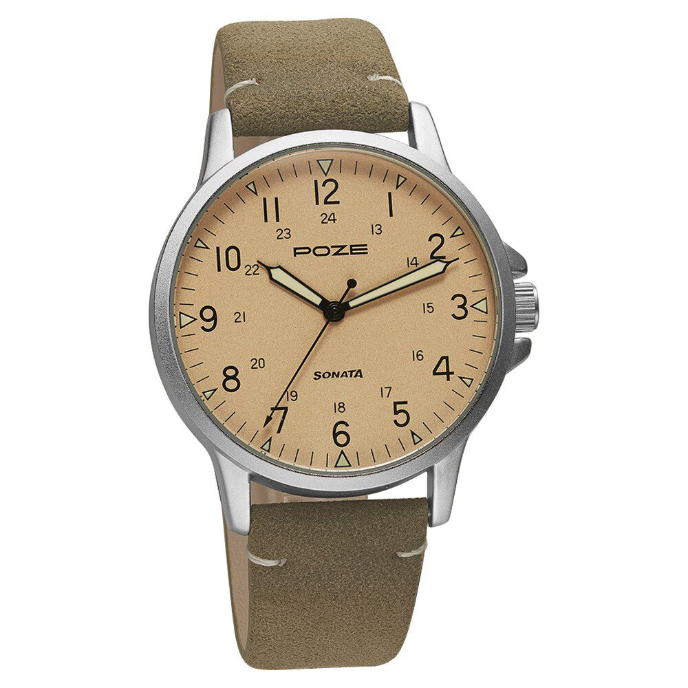 Buy Online Poze by Sonata Quartz Analog Beige Dial PU Leather Strap Watch for Men sp70011sl04w Titan