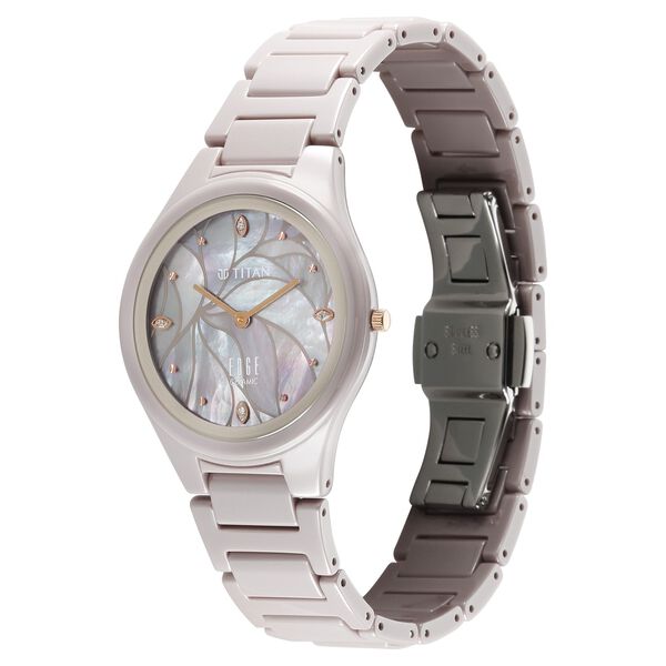 Edge Tessel Quartz Analog Beige Dial Beige Ceramic Strap Watch For Women - image number 2