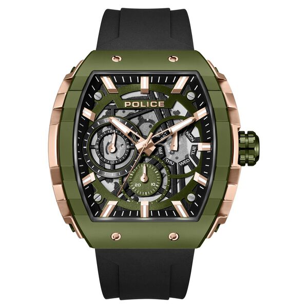 Police Quartz Multifunction Black Dial Black Colour Silicone Strap Watch For Men - image number 0