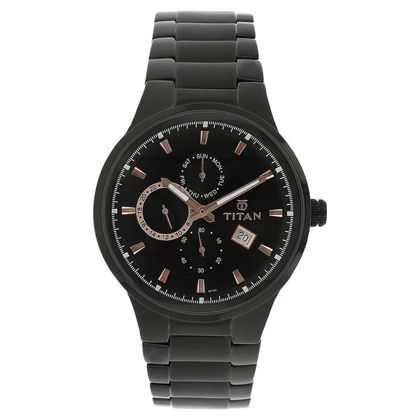 Titan Quartz Multifunction Black Dial Stainless Steel Strap Watch for Men - image number 0